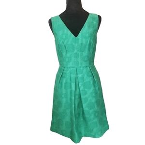 J Crew Kelly Green A Line Dress V Neck Jacquard St. Patrick's Textured Classic